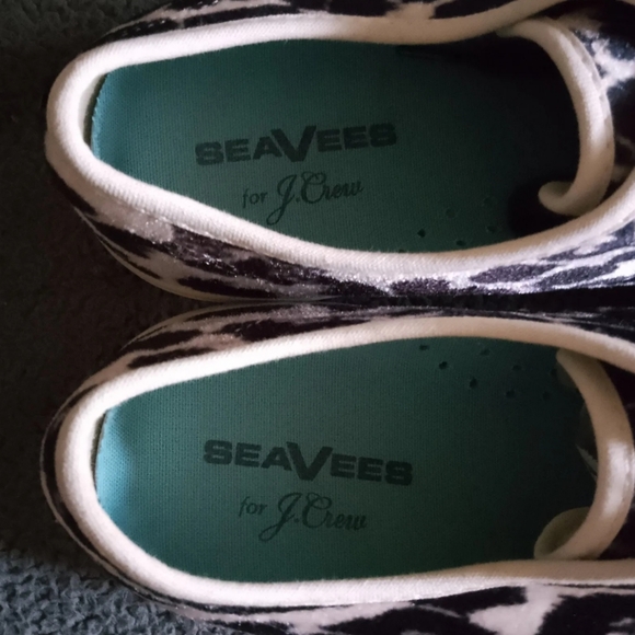 J. Crew Trainers Women's 7.5 White SeaVees Legend Black Leopard Print Velvet Low - Picture 10 of 12